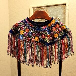 Huipil Embroidered Collar with Fringe